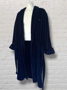 Tommy Bahama Men’s Plush Robe L/XL Navy Blue Belted Shawl Collar Marlin Logo